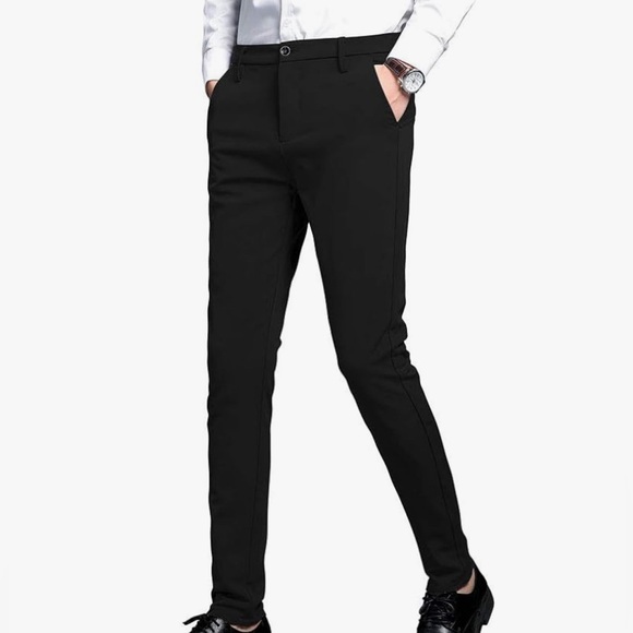 Plaid & Plain Men's Stretch Dress Pants Slim Fit Skinny 34W x 32L Black NEW 34 - Picture 1 of 11